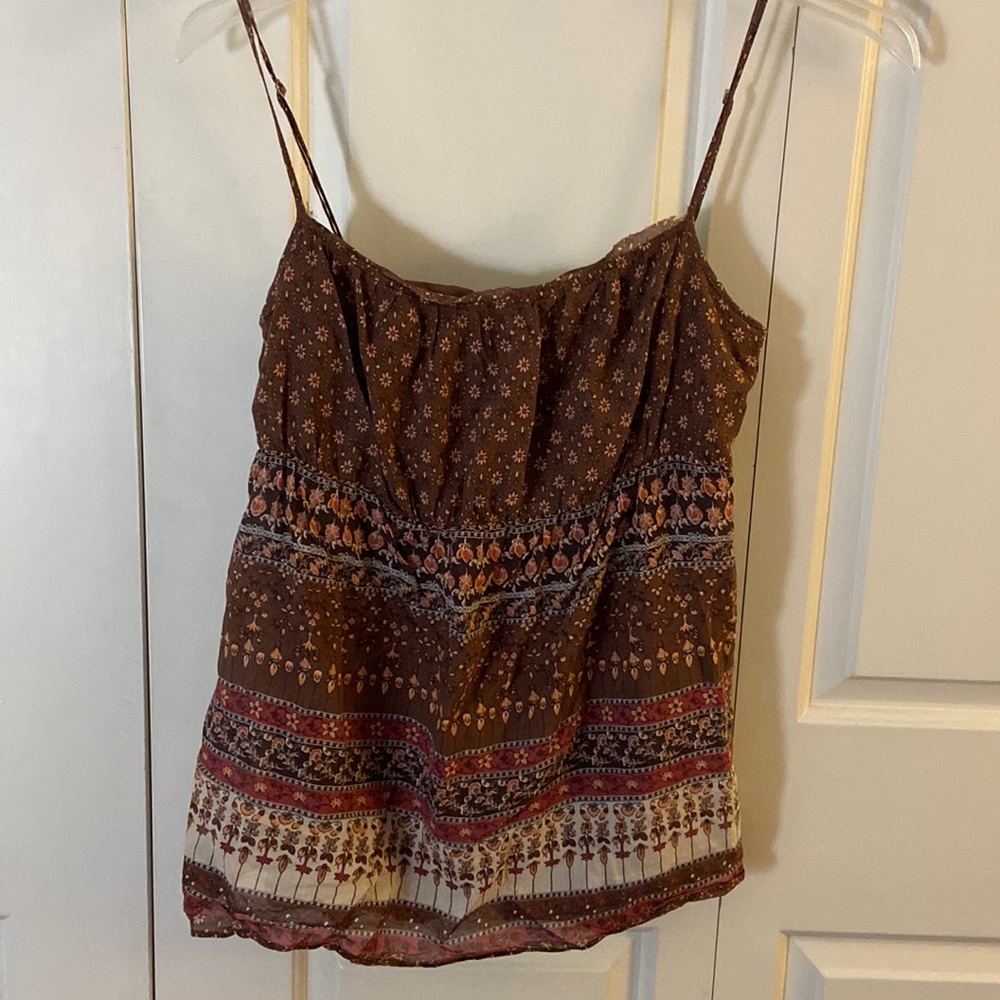 EUC Banana Republic brown patterned tank top- adorable! Sz 10